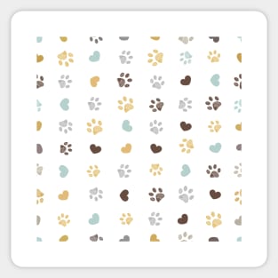 Doodle grey, yellow, turquoise small paw prints with hearts seamless fabric design pattern Sticker